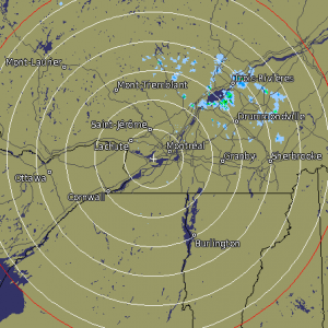 Le condizioni meteo attorno a Montréal alle ore 19 di oggi.