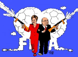 Dilma Rousseff, Capo dello Stato del Brasile, e Joseph Blatter, presidente della Fifa, a braccetto, più forti delle proteste popolari.