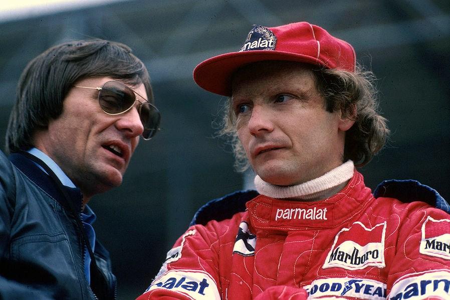 1978 - Bernie Ecclestone, patron della Brabham, con Niki Lauda, suo pilota di punta. 
