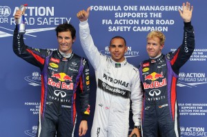 Da sinistra, Mark Webber, Lewis Hamilton, Sebastian Vettel.