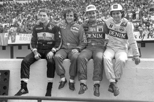 Quattro campioni del mondo: Ayrton Senna, Alain Prost, Nigel Mansell e Nelson Piquet.