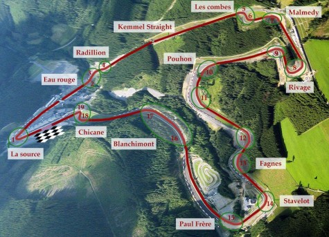 Il circuito di Spa-Francorchamps e le sue curve.
