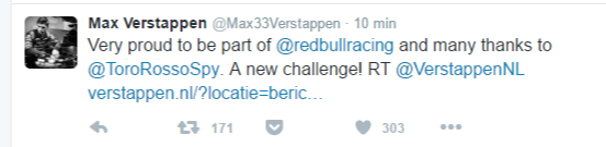 Il tweet di Max Verstappen